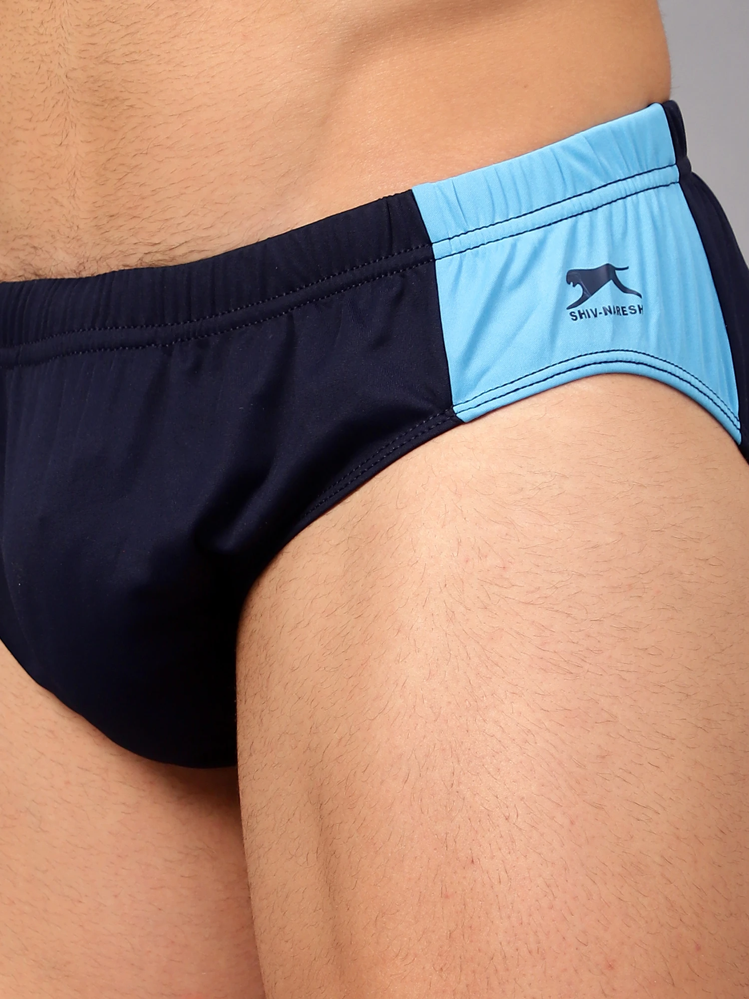 Wave Wear Men's Swimming Costume Navy Cyan Shiv Naresh