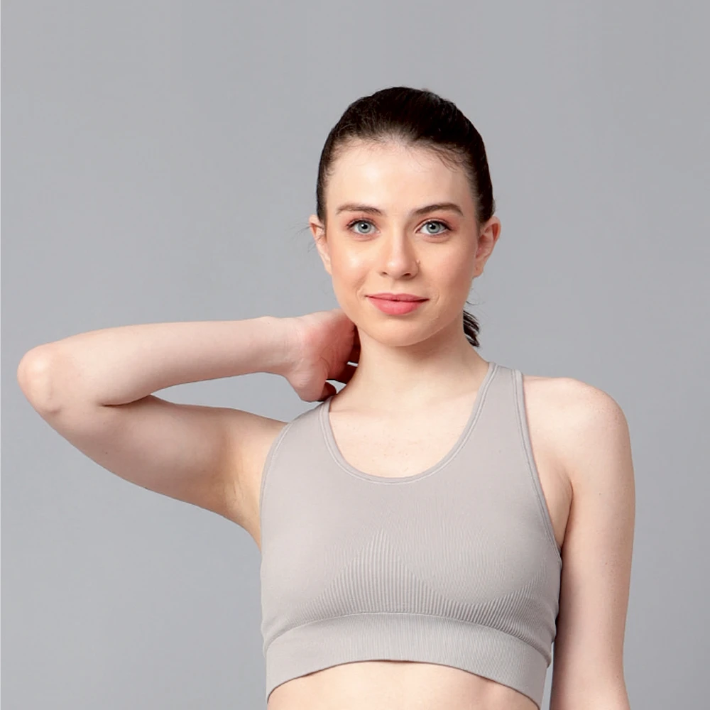Grey high impact seamless gym sports bra for women