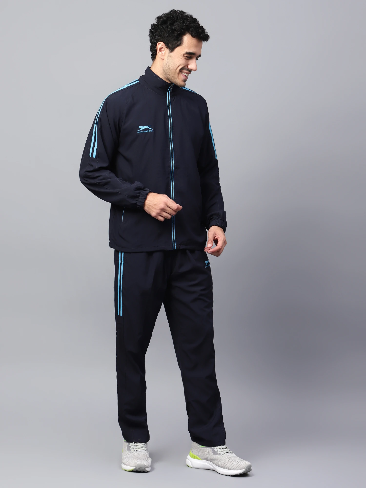 Men's active navy and cyan blue track suit