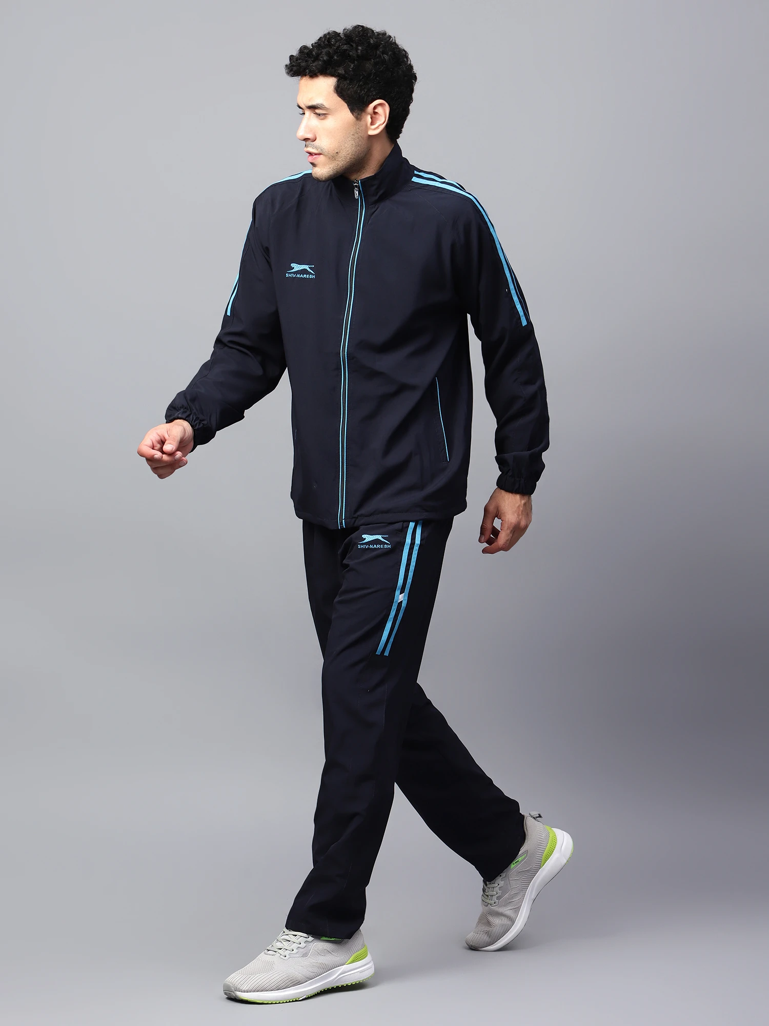 Men's active navy and cyan blue track suit