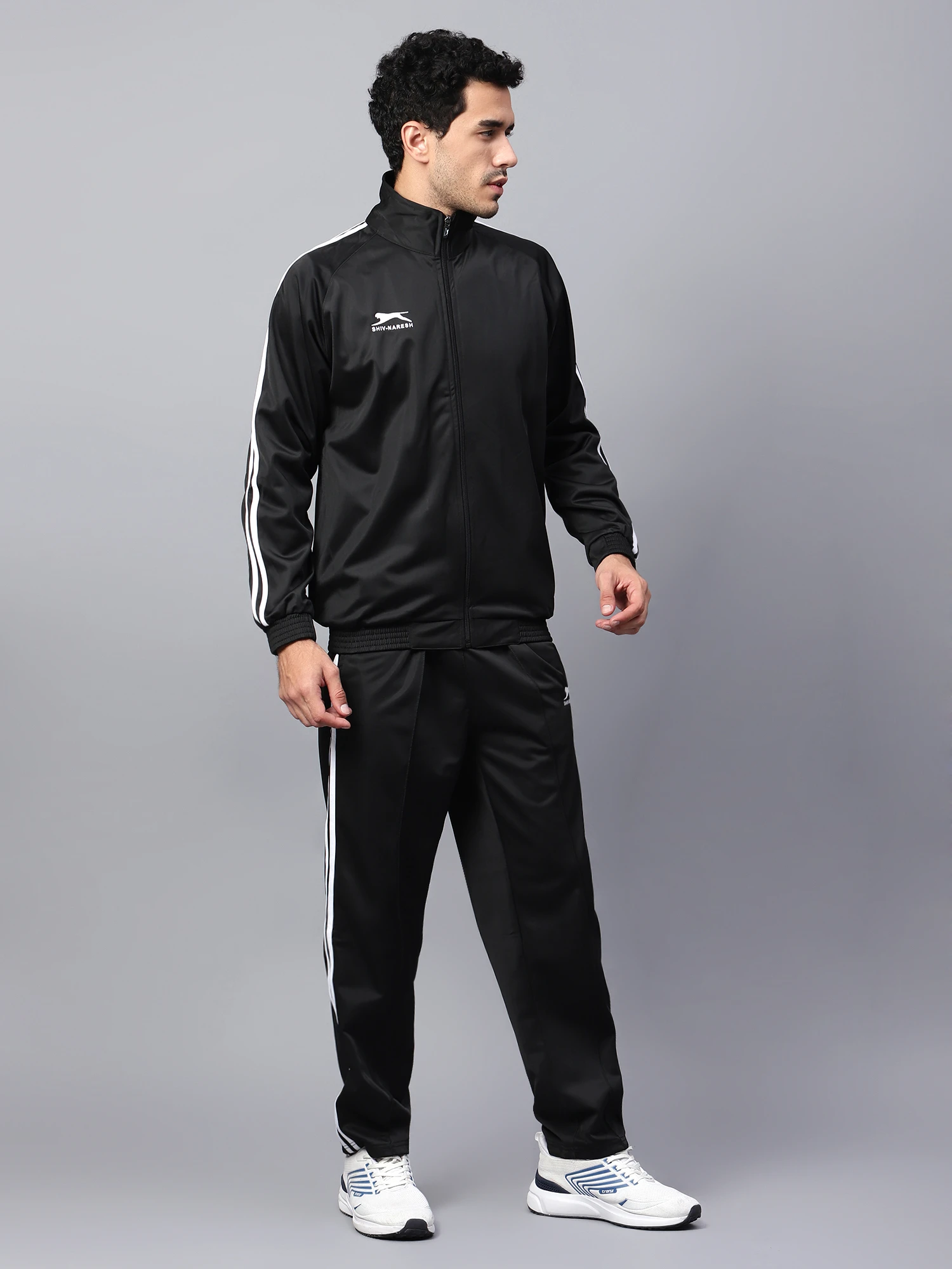 Men's black & white Racer Trenz Poly tracksuit