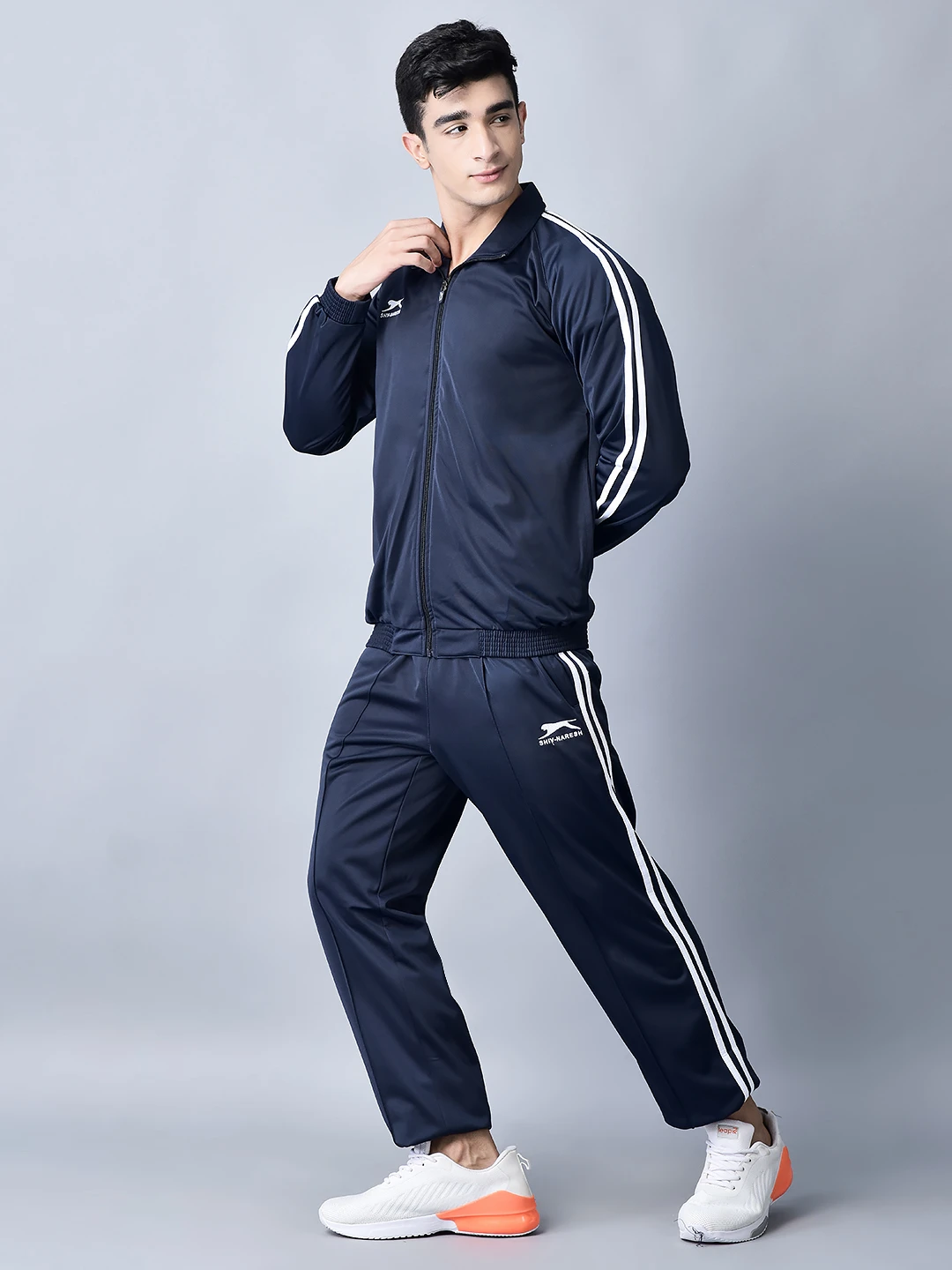Men's navy blue and white Racer Trenz Poly tracksuit