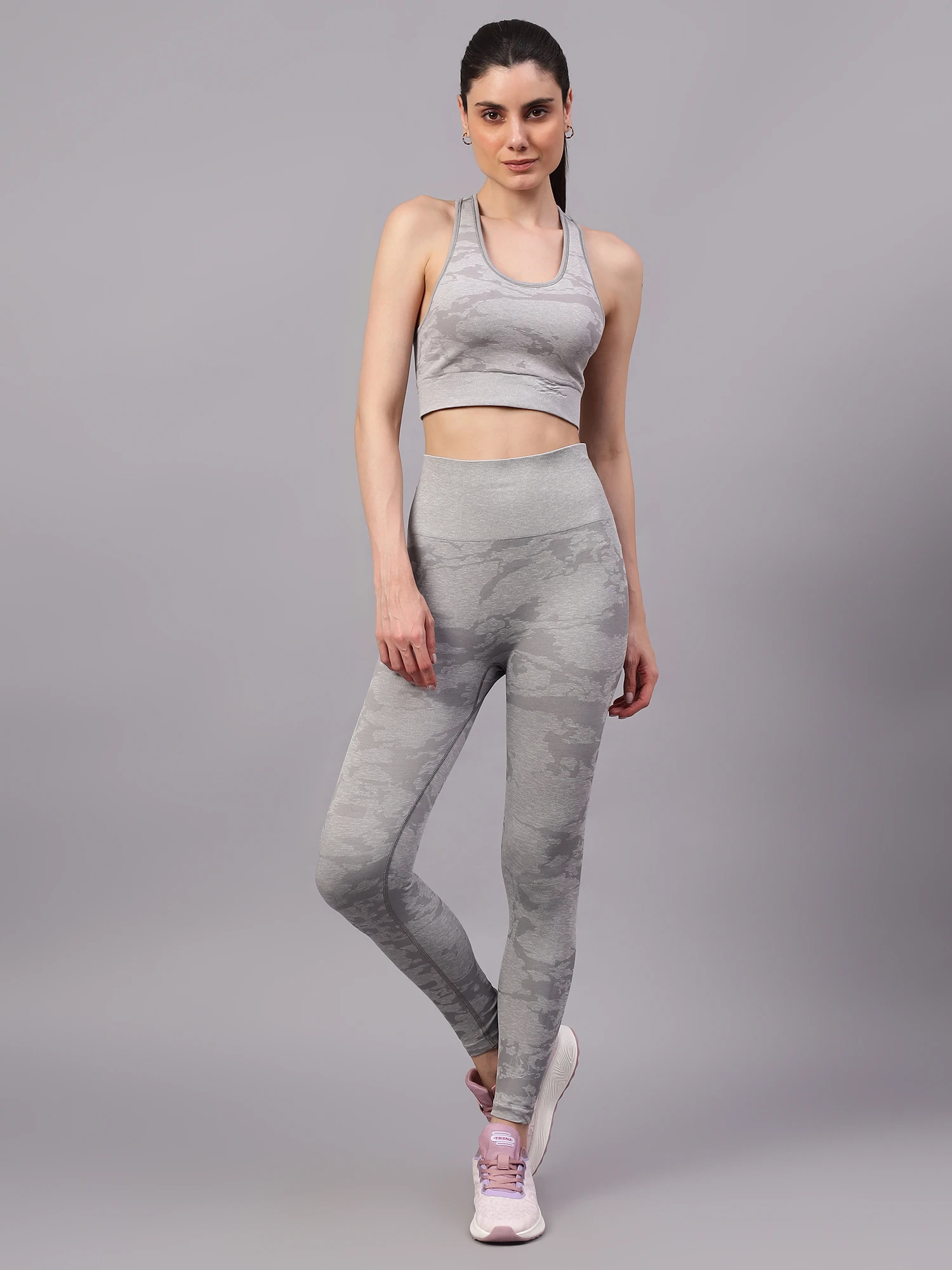 Light Grey Core Fit Seamless Gym Workout Set for women Shivnaresh