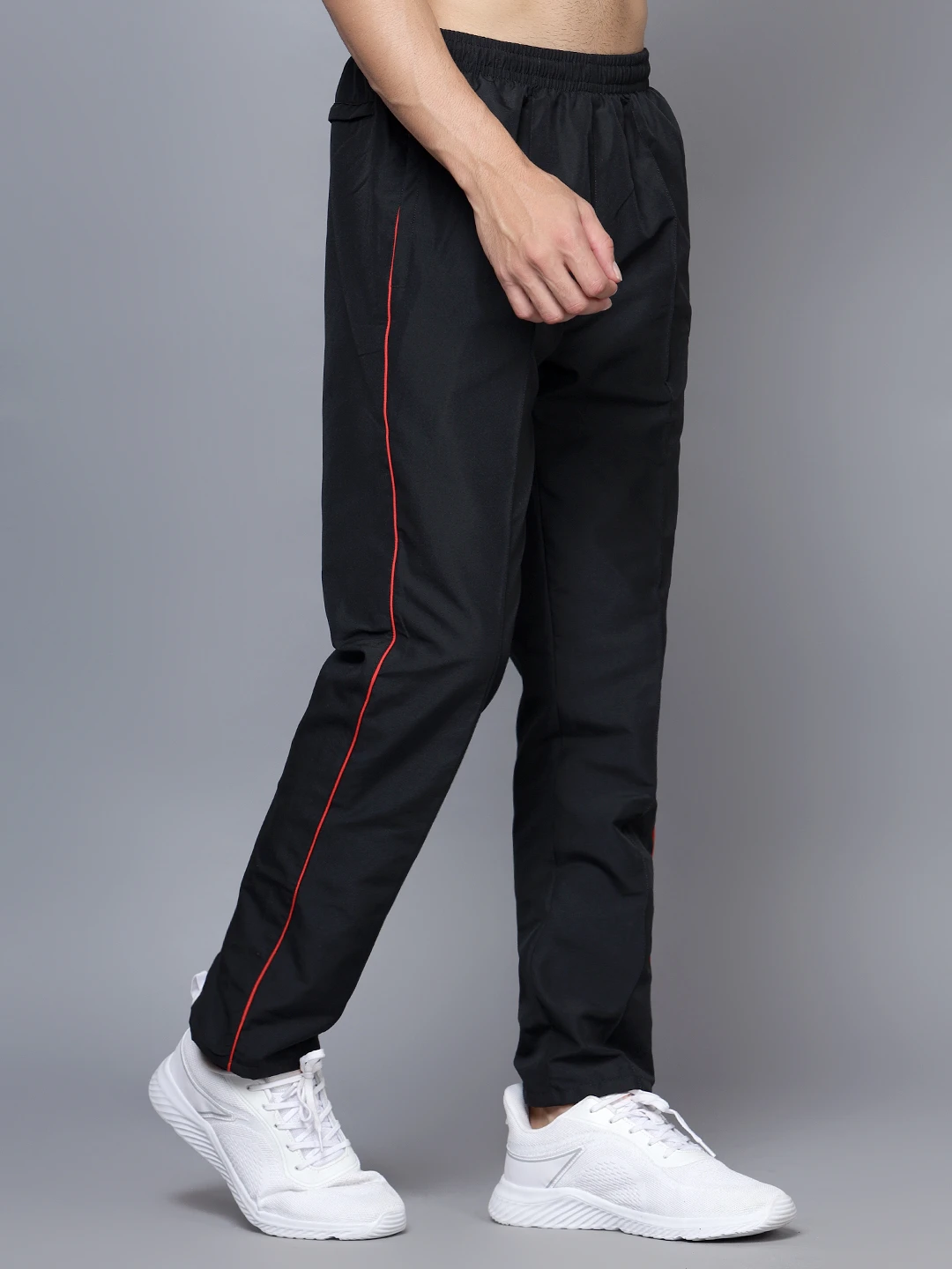 Men's Black & Red Smart Track Pants by Shiv Naresh