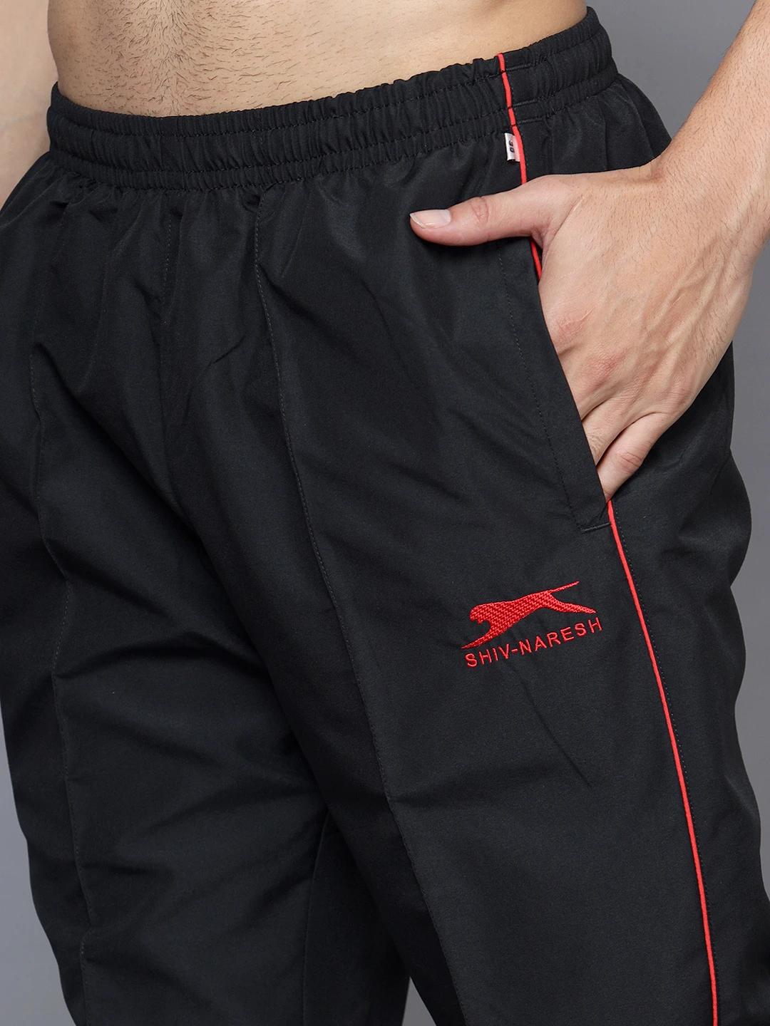 Men's Black & Red Smart Track Pants by Shiv Naresh