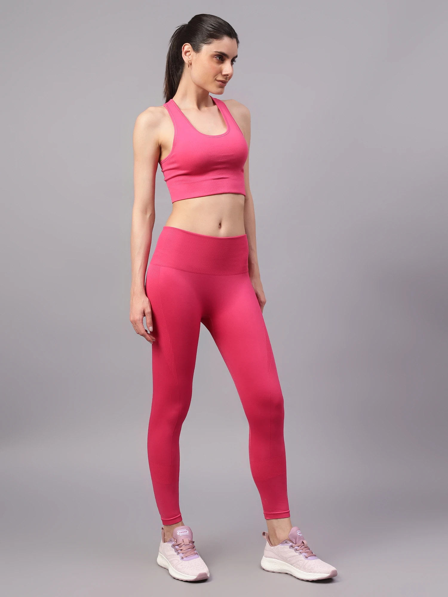 Co-ord Women’s Seamless Gym Workout Set Fuchsia pink