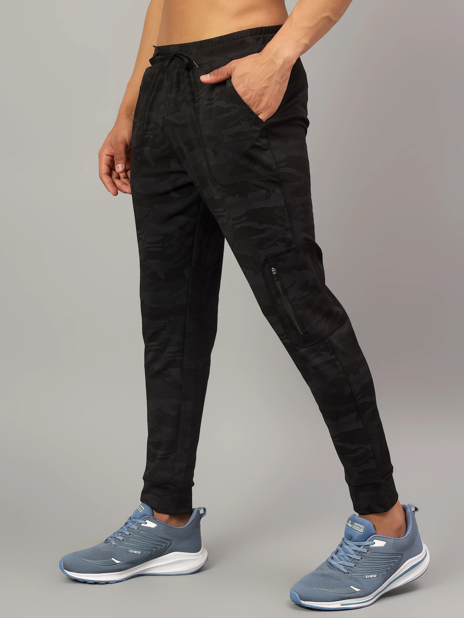 Black camouflage joggers for men