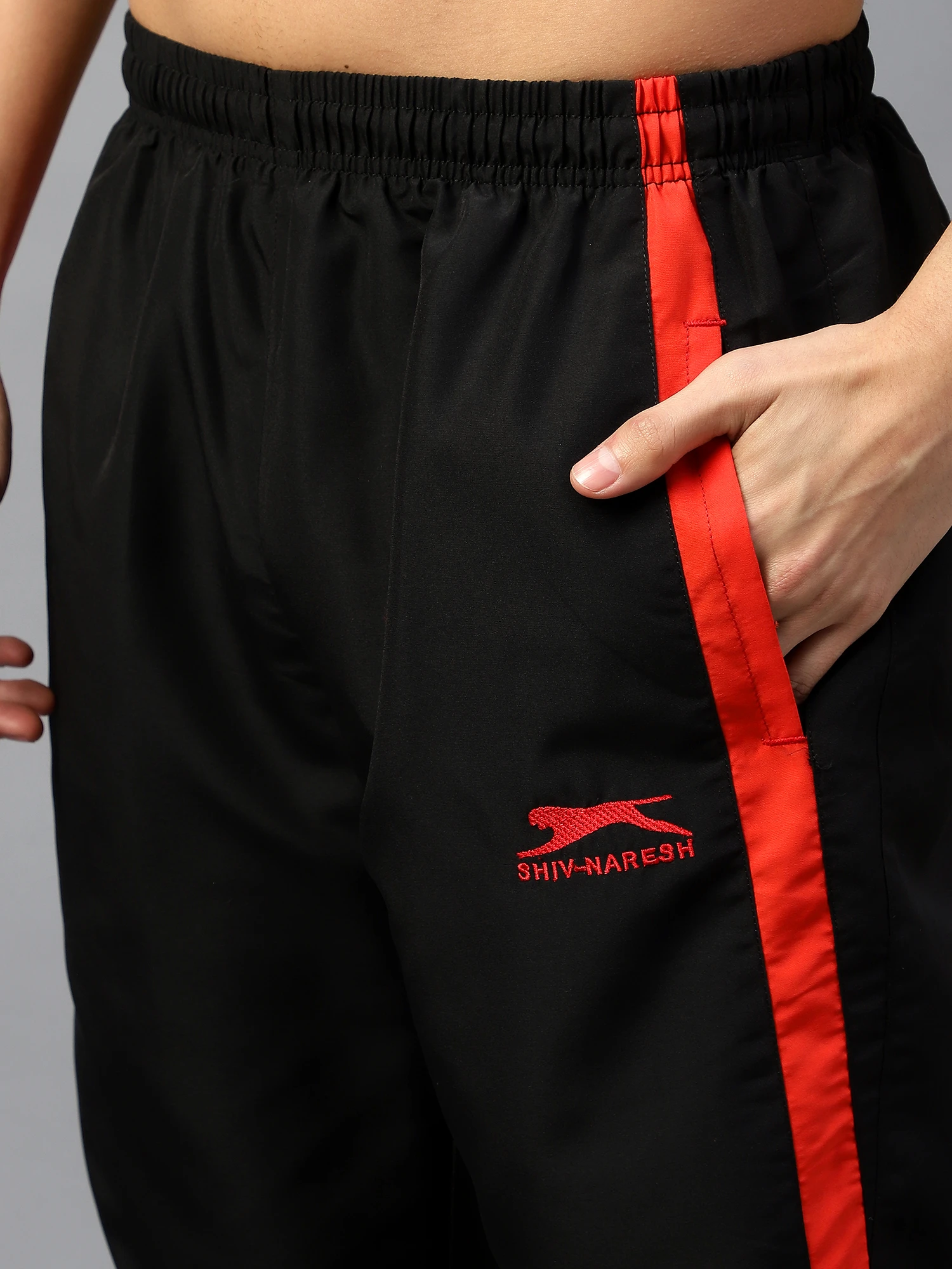 Black Red Active Trackpant for Men Shiv Naresh