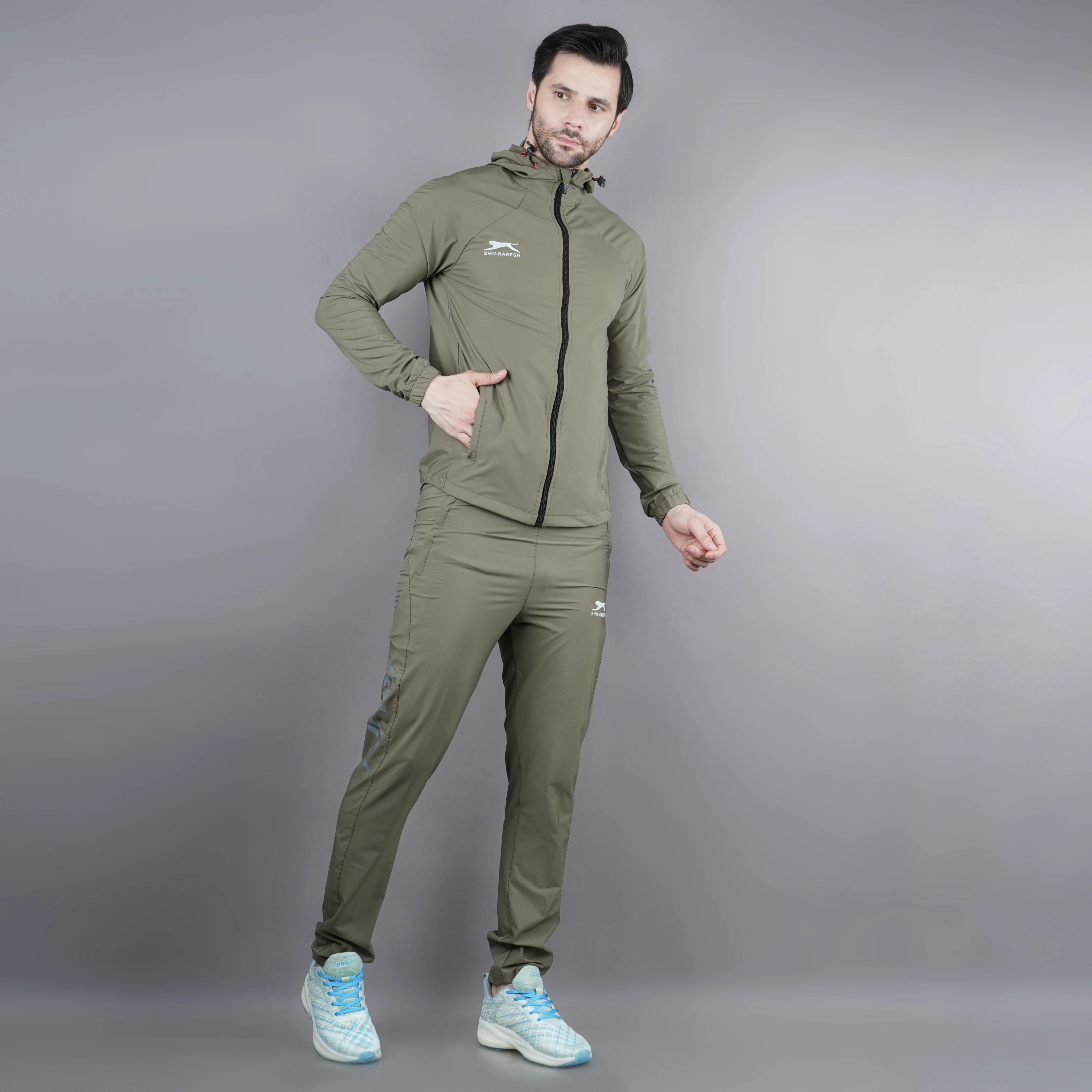 Shiv Naresh Olive Green Training Tracksuit for Men