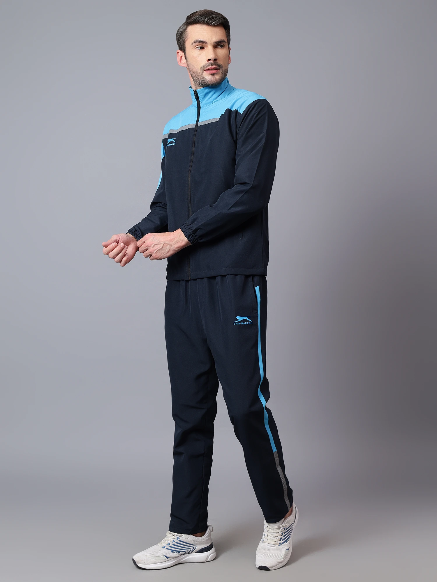 Men's navy & cyan blue active tracksuit set