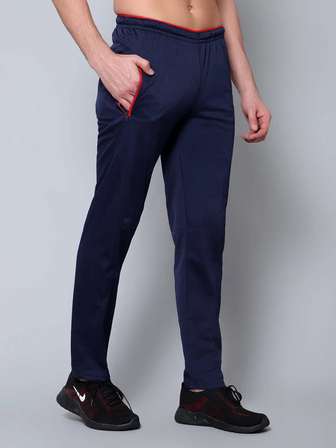 Navy Blue and Red Active Track Pants for men Shiv Naresh
