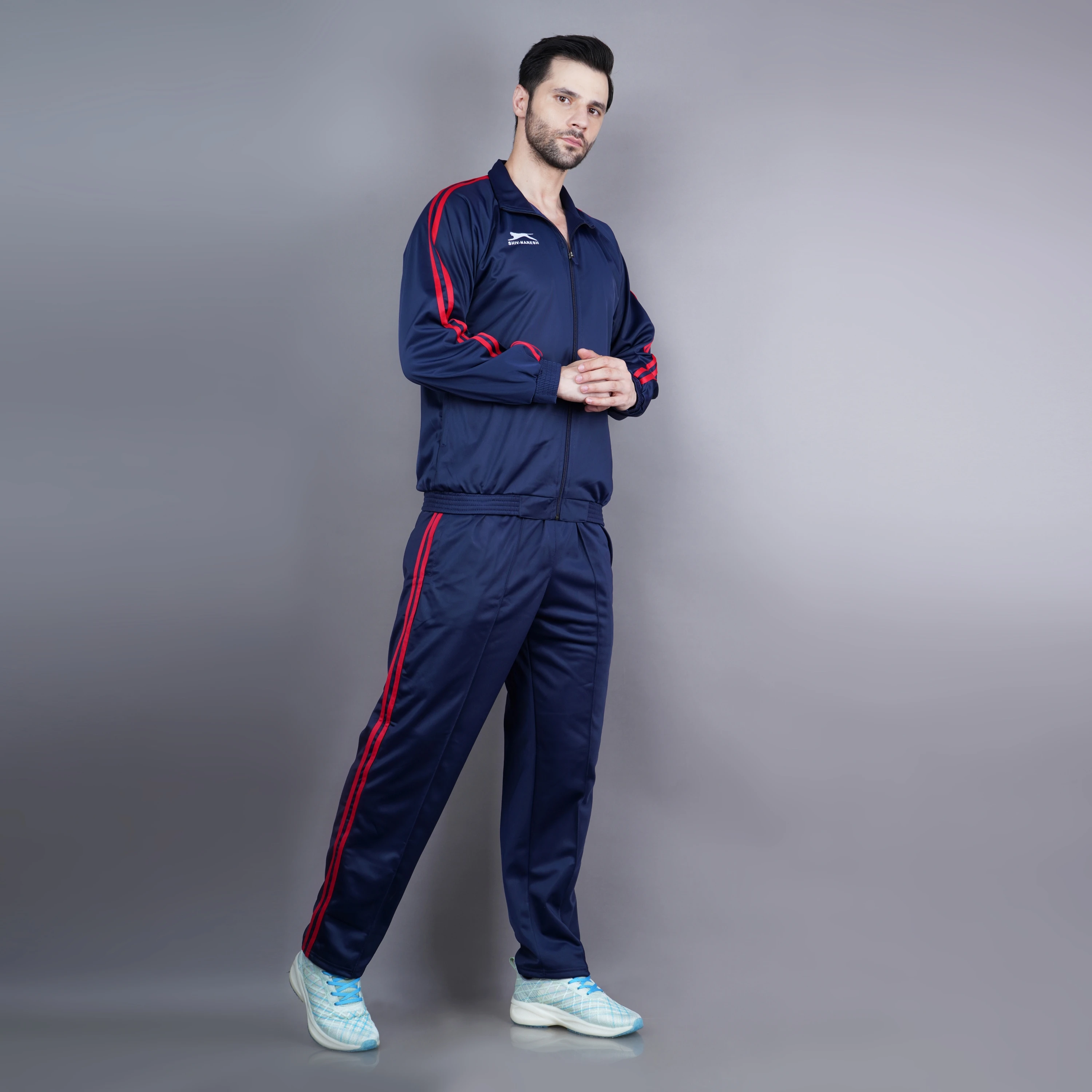 Men's navy blue & red Racer Trenz Poly tracksuit