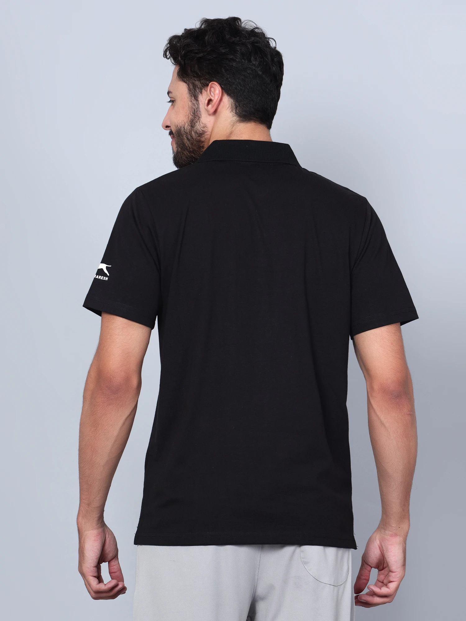 Men’s Black Cotton Polo T-Shirt – Flat Collar & Stylish