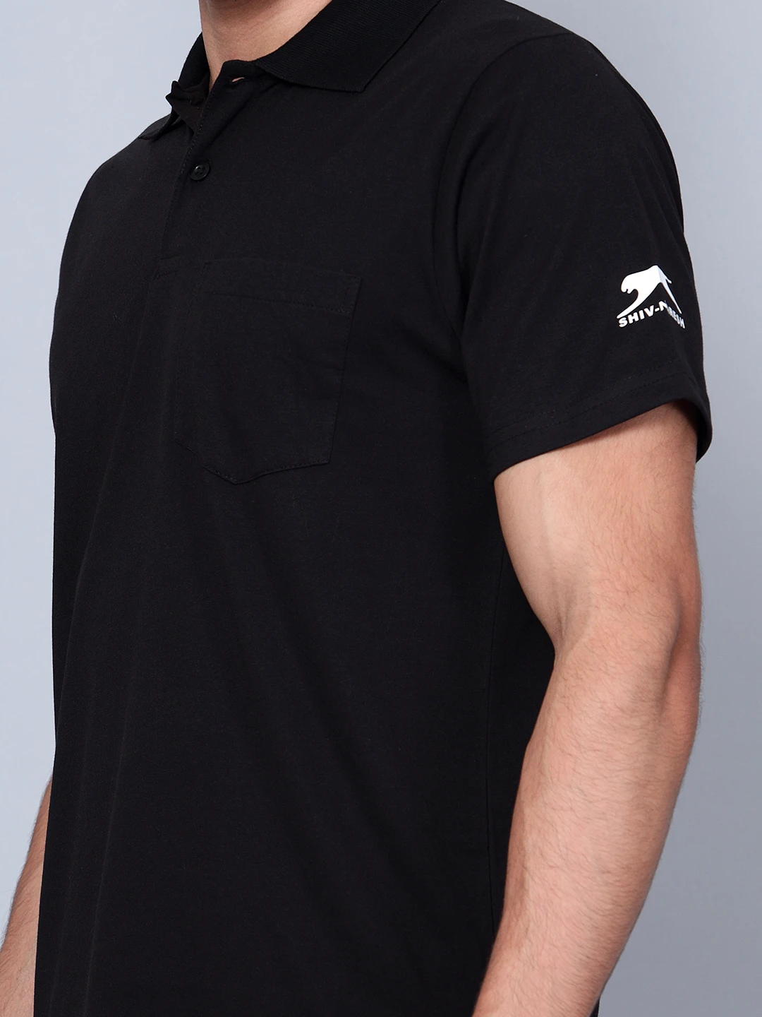 Men’s Black Cotton Polo T-Shirt – Flat Collar & Stylish