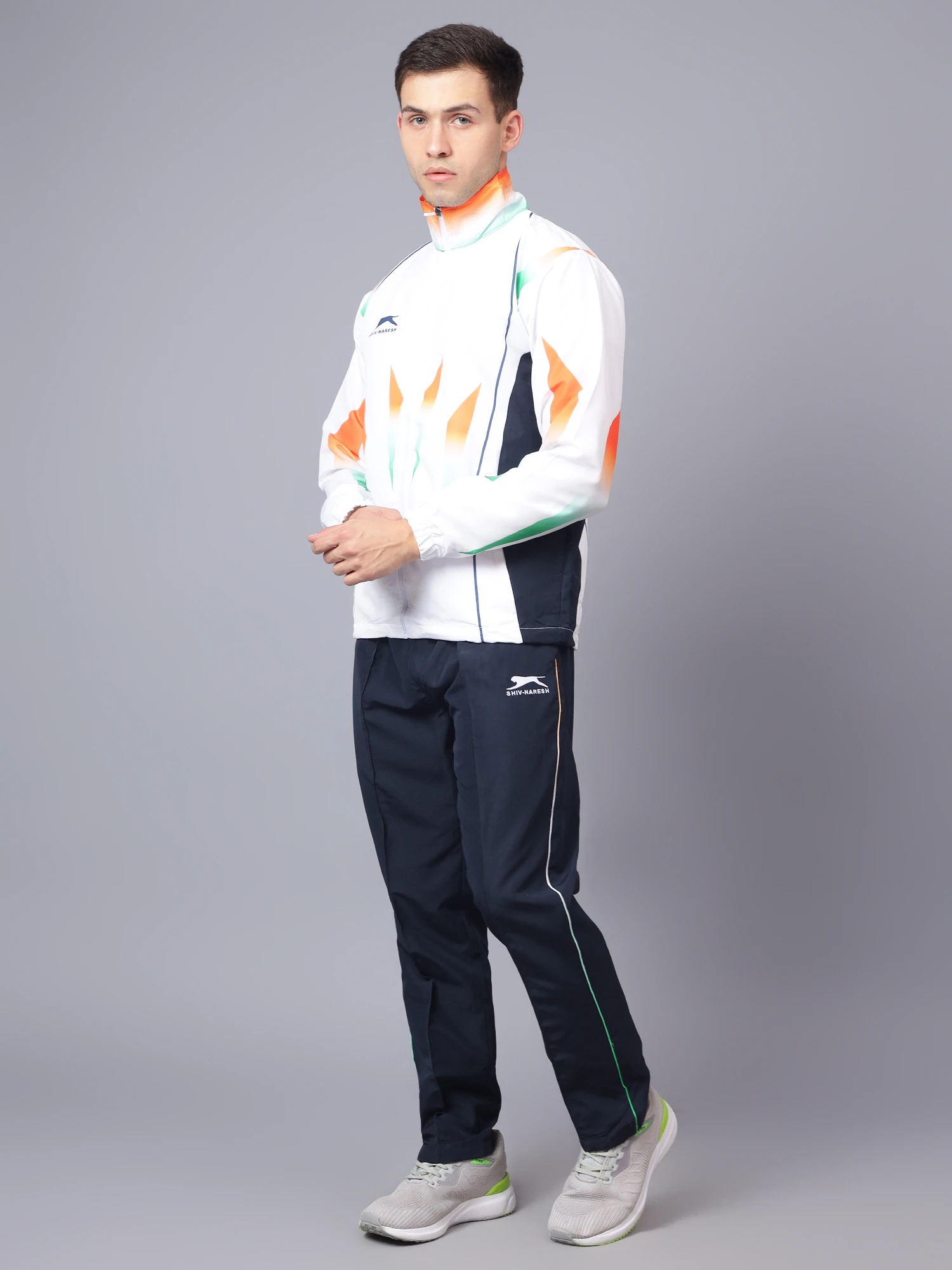 Shiv Naresh Sublimated Tricolor Tracksuit White Orange Green Navy