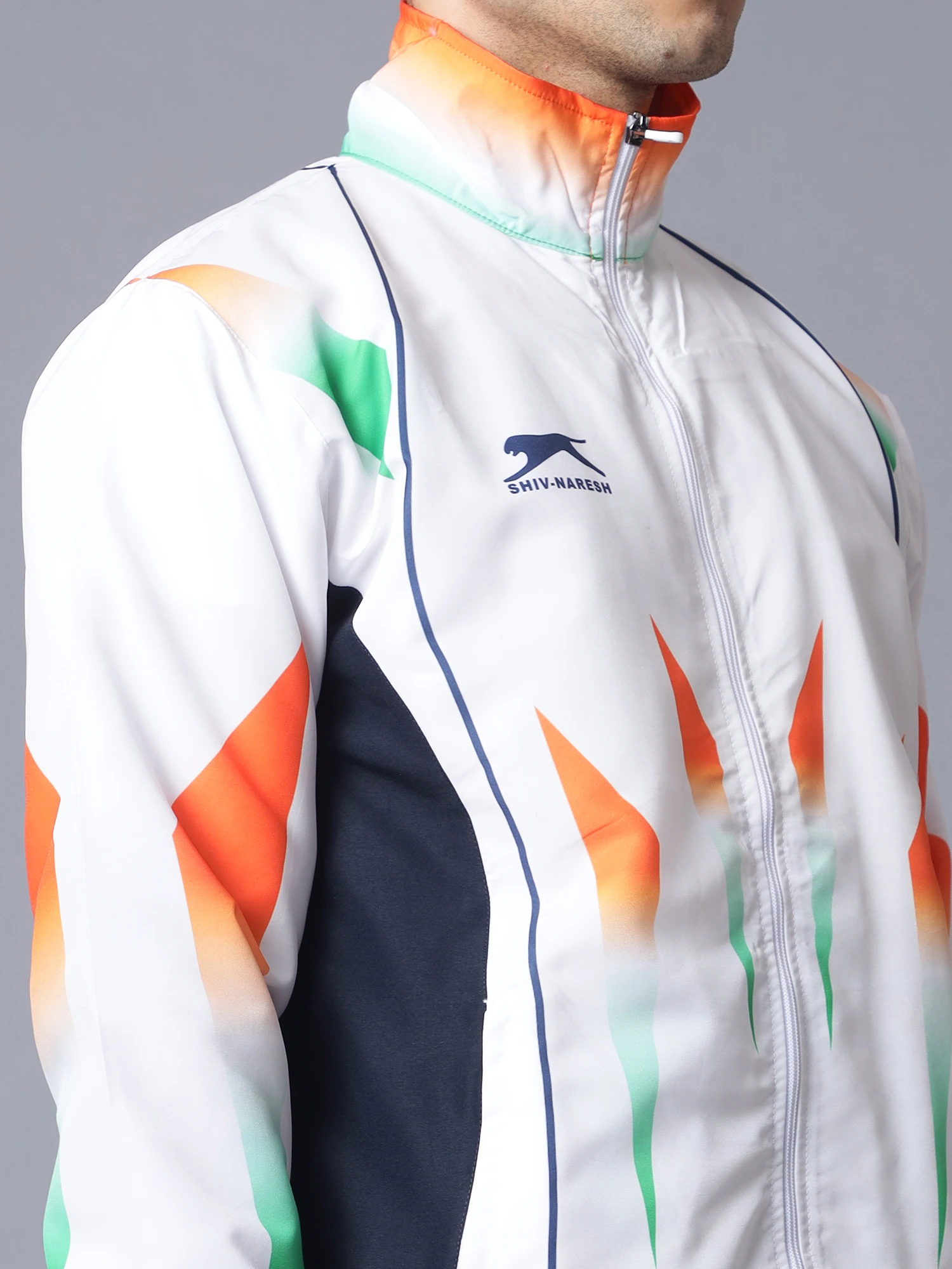 Shiv Naresh Sublimated Tricolor Tracksuit White Orange Green Navy