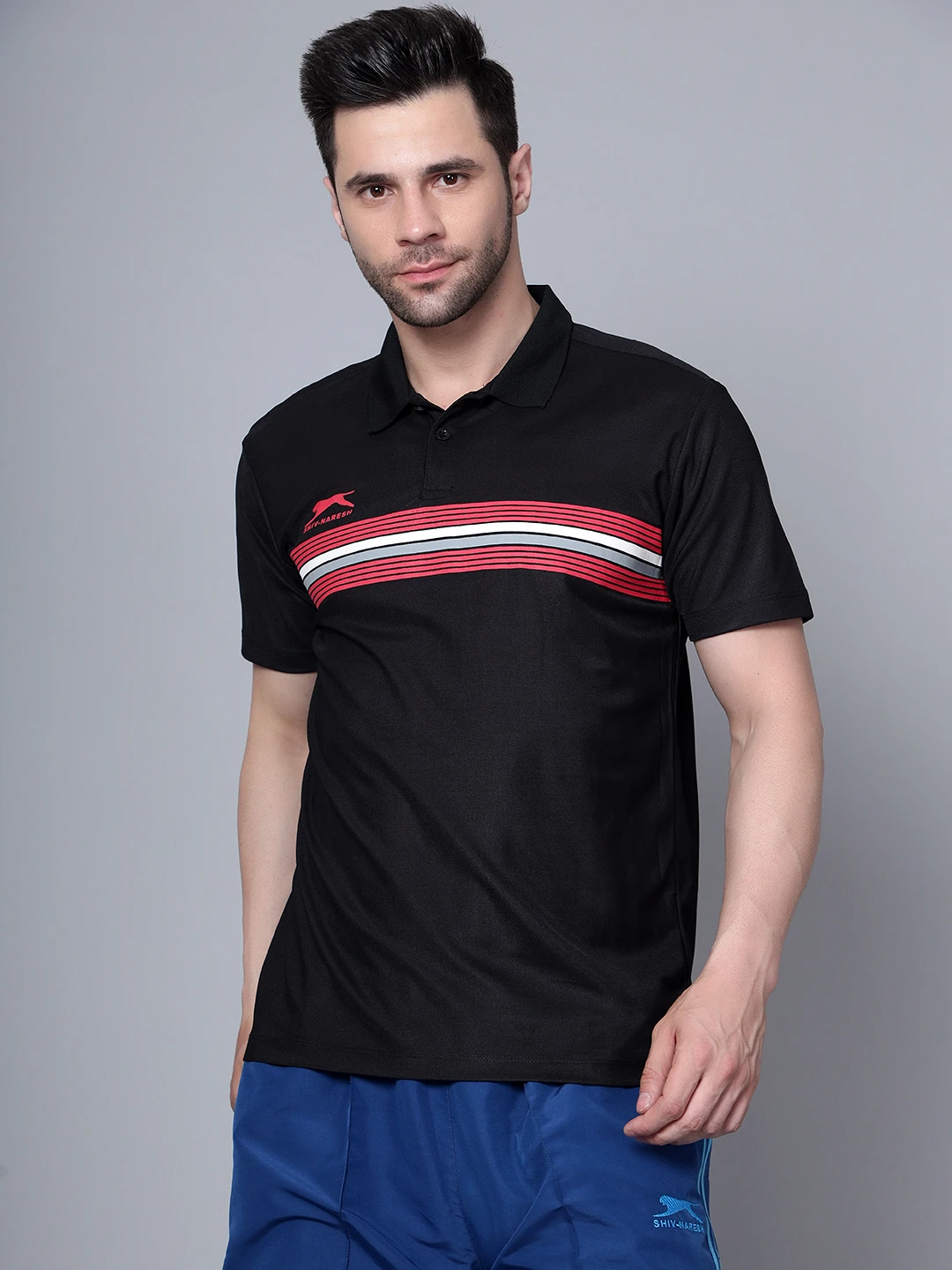 Men’s Black Cotton Polo T-Shirt – Nautical Collar Design by Shiv Naresh