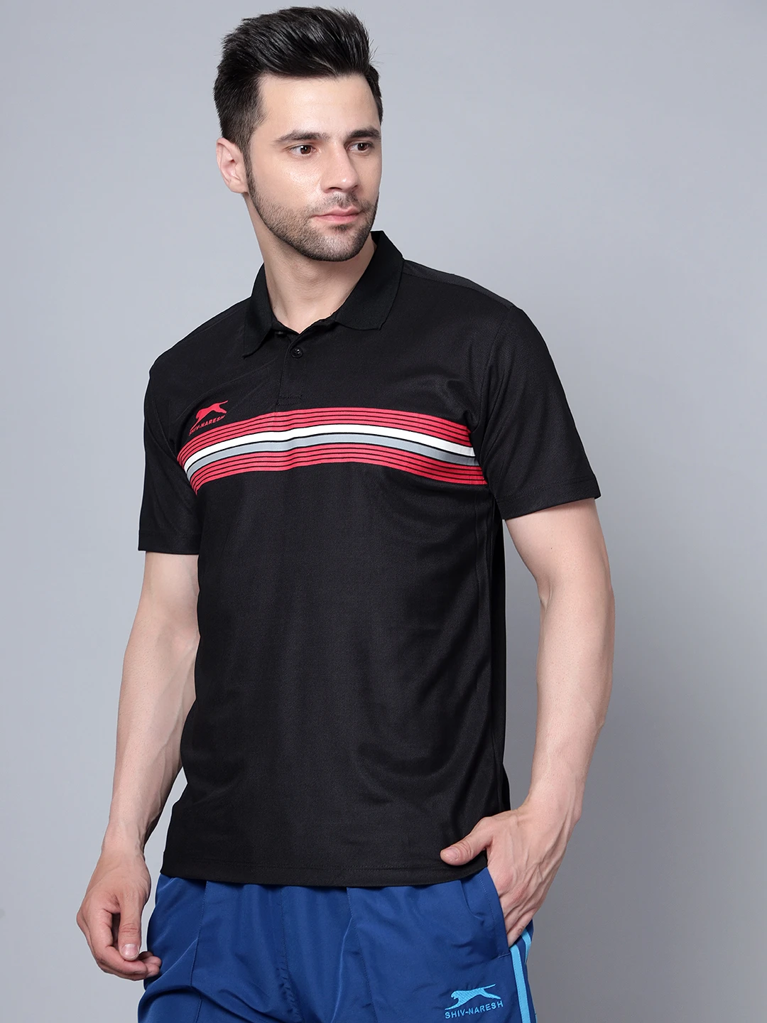 Men’s Black Cotton Polo T-Shirt – Nautical Collar Design by Shiv Naresh