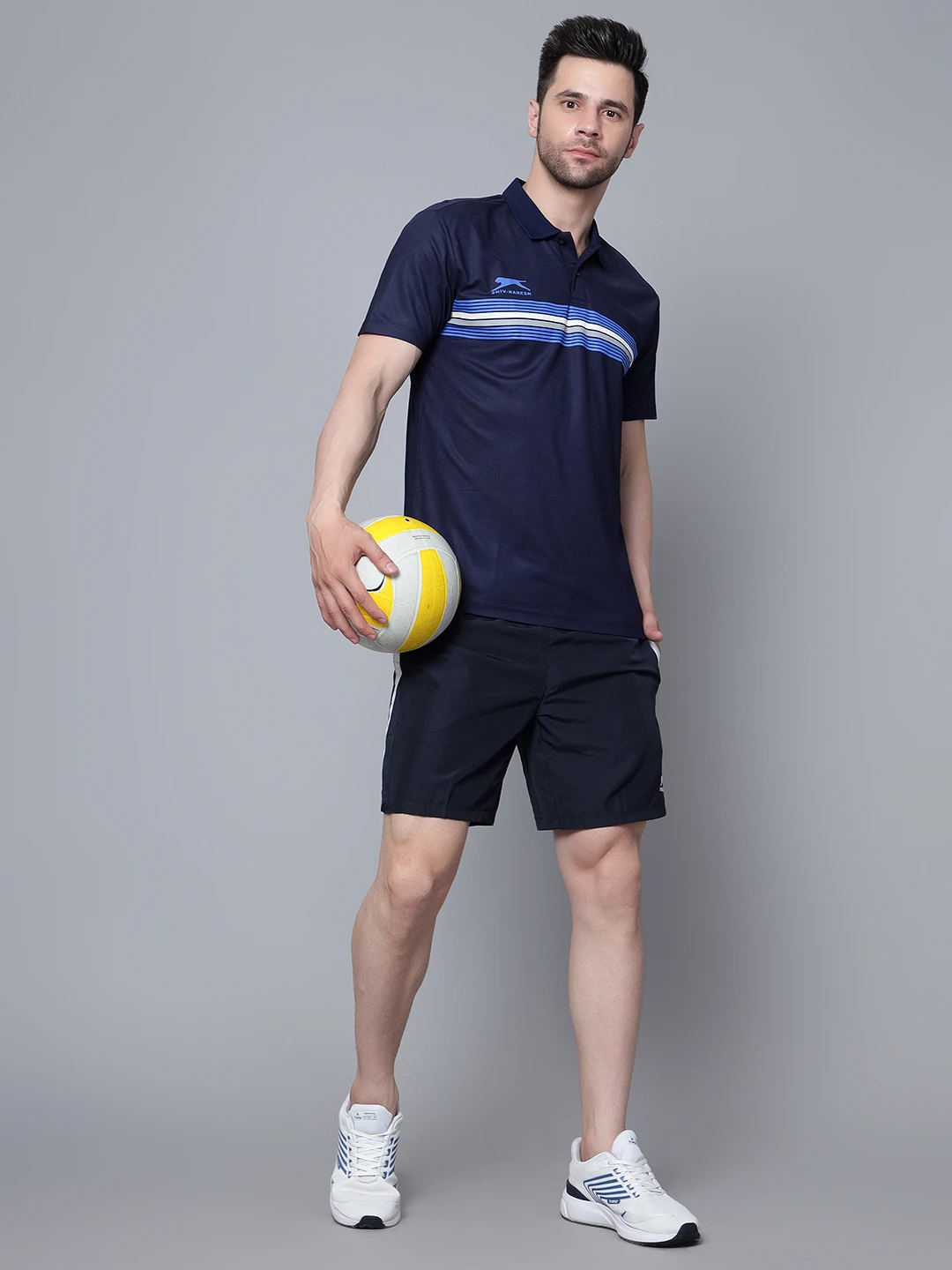 Men’s Navy Blue Cotton Polo T-Shirt – Nautical Collar by Shiv Naresh