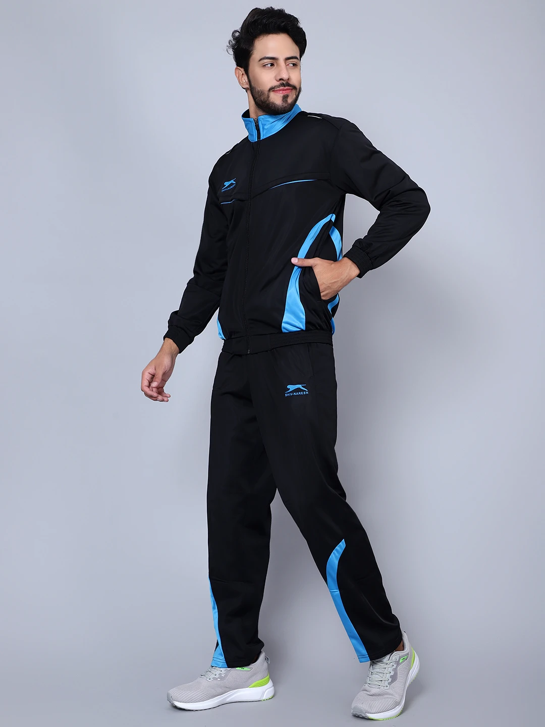 Shiv Naresh Men's Smart Fit Black Cyan Track Suit