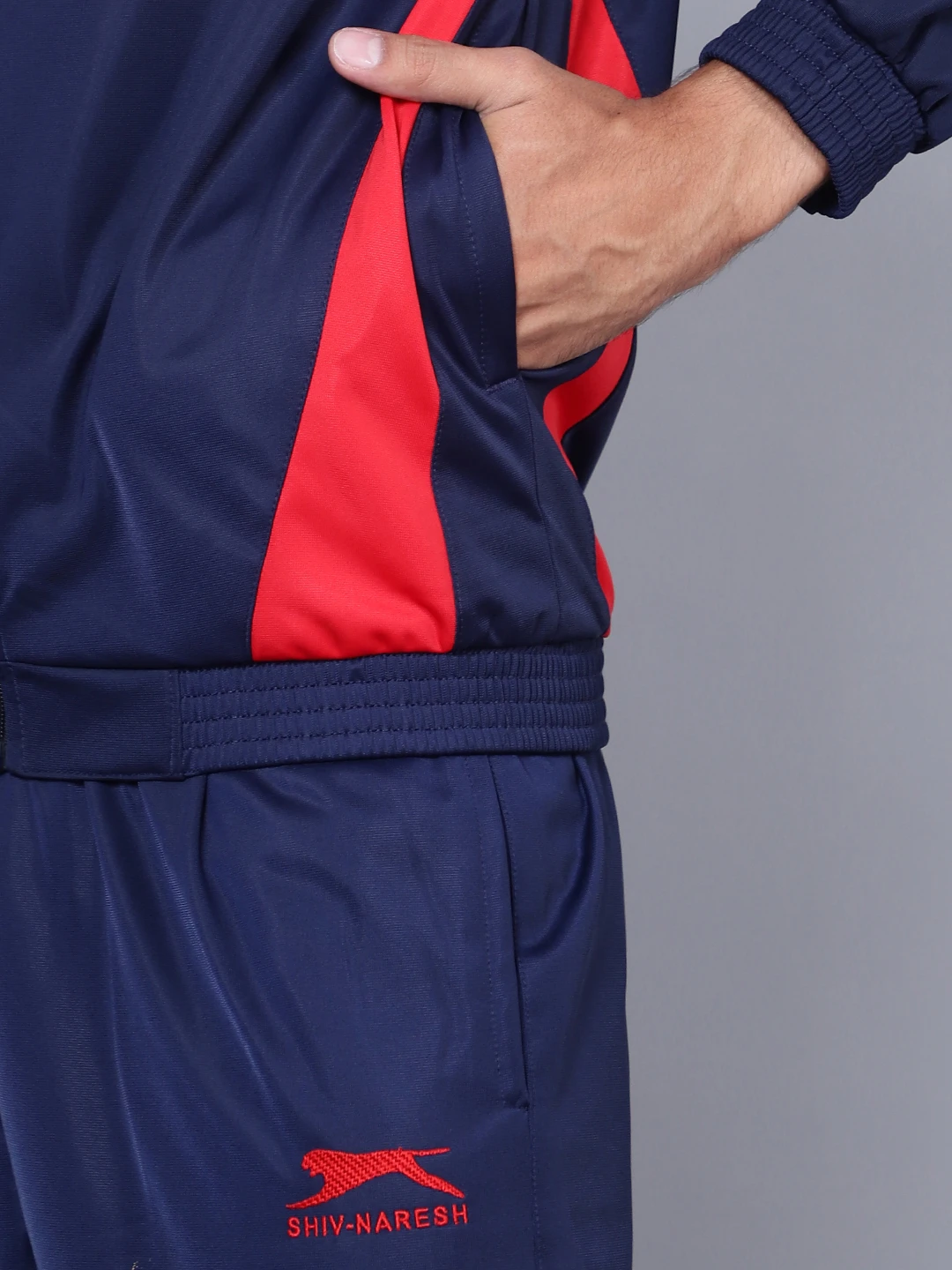Shiv Naresh Men's Smart Fit Navy Blue Red Track Suit
