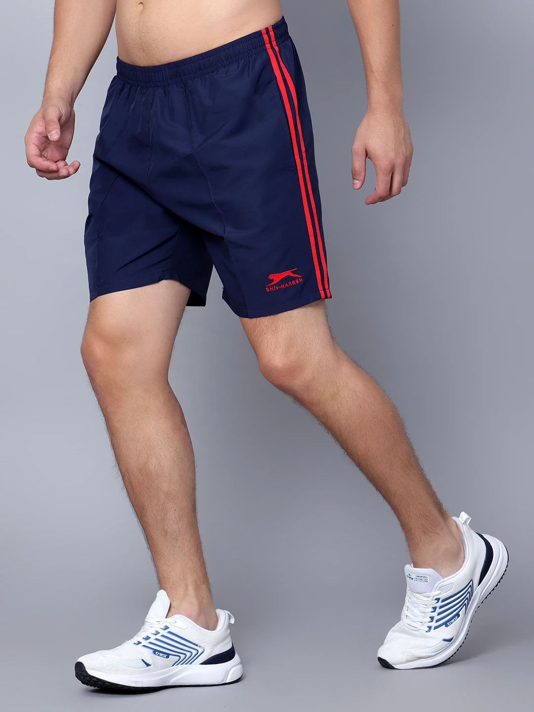 Navy Blue & Red Regular Fit Sports Shorts for men