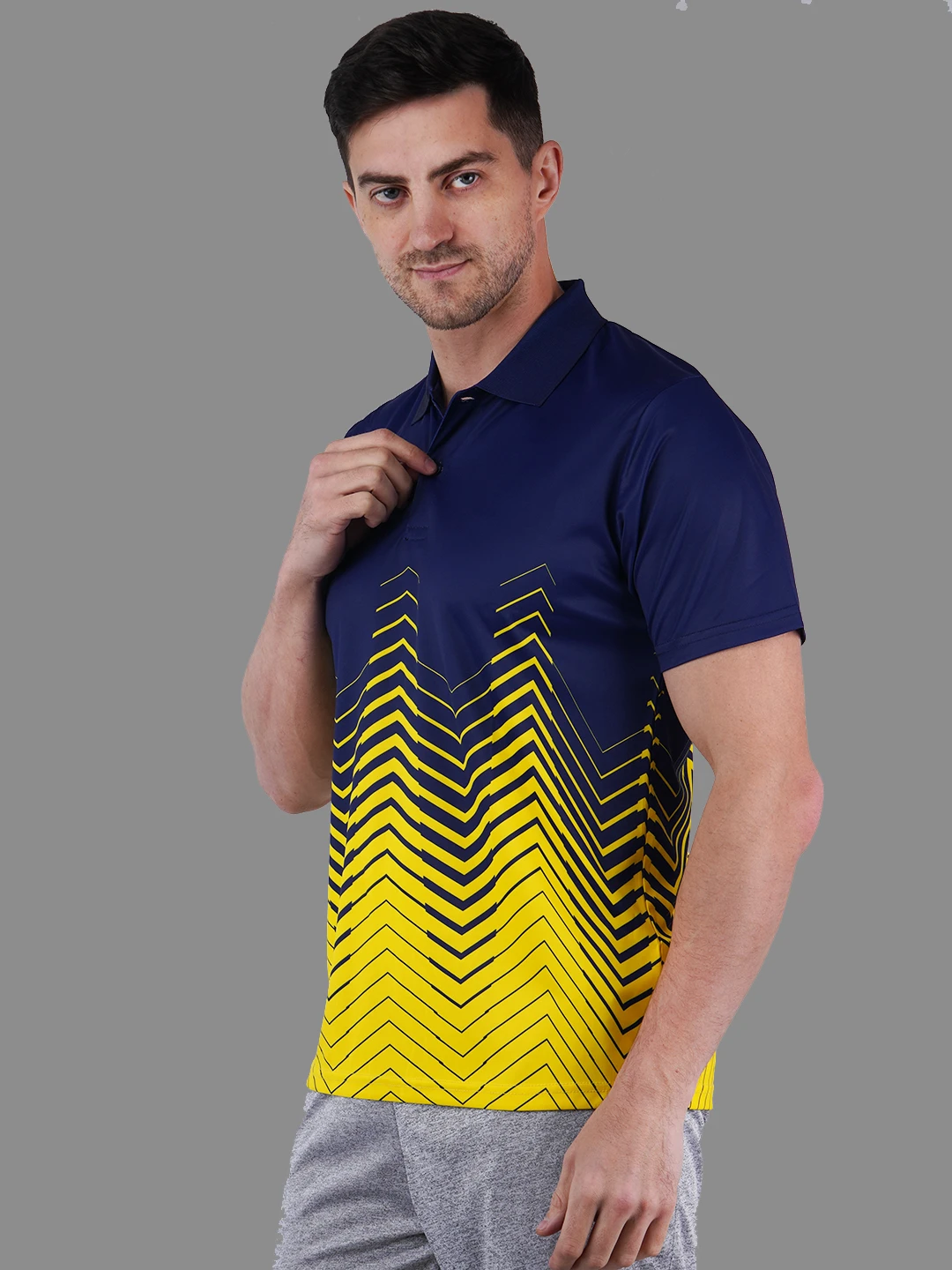 geometric polo t shirt navy