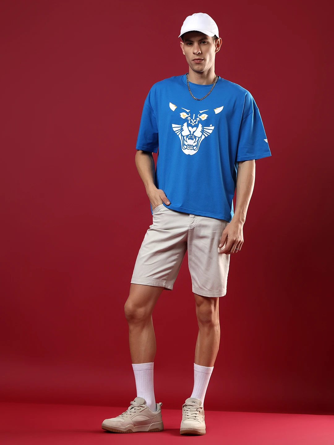 panther print t shirt blue
