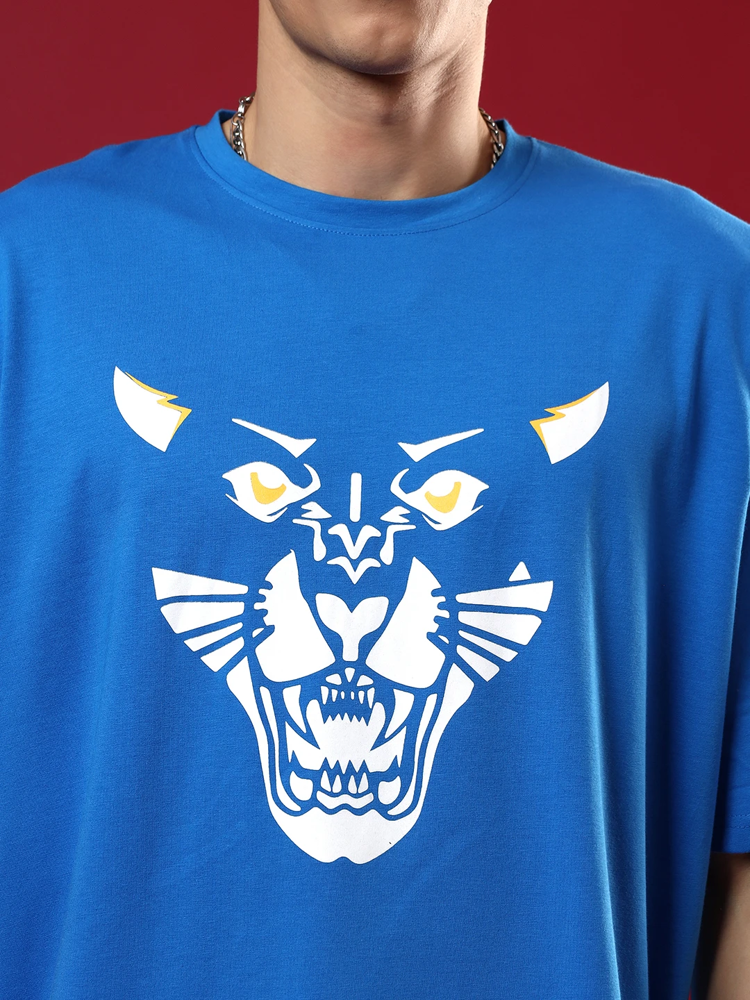 panther print t shirt blue